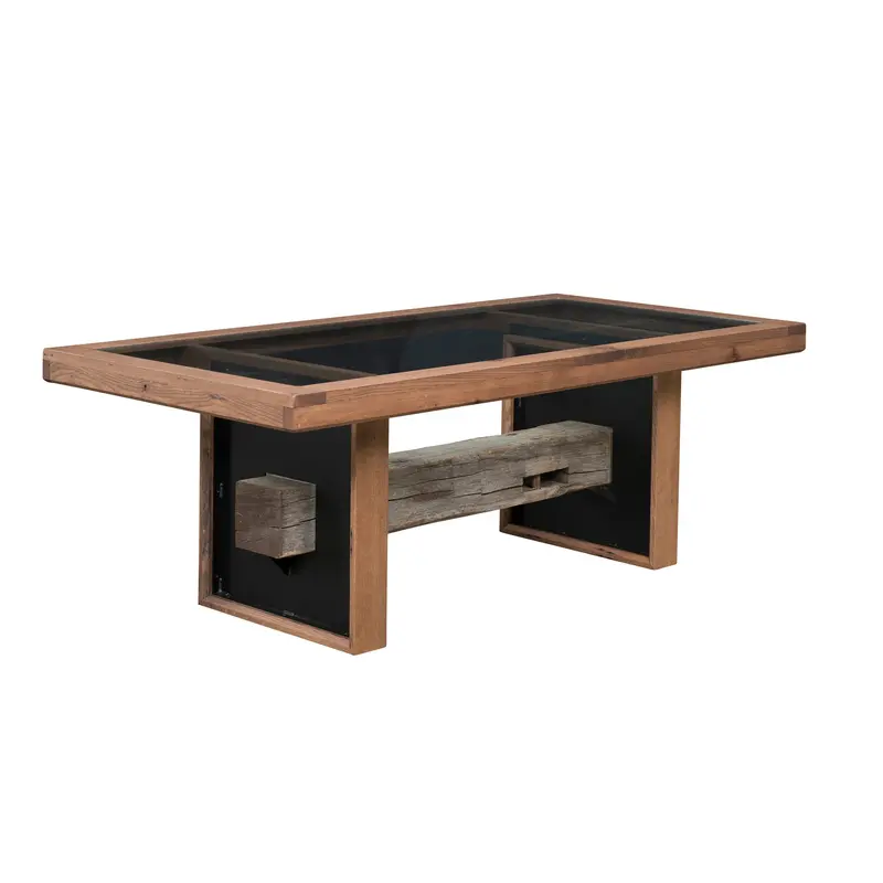 1869 Glass-Top Dining Table – Industrial-Chic Mixed-Material Design 1