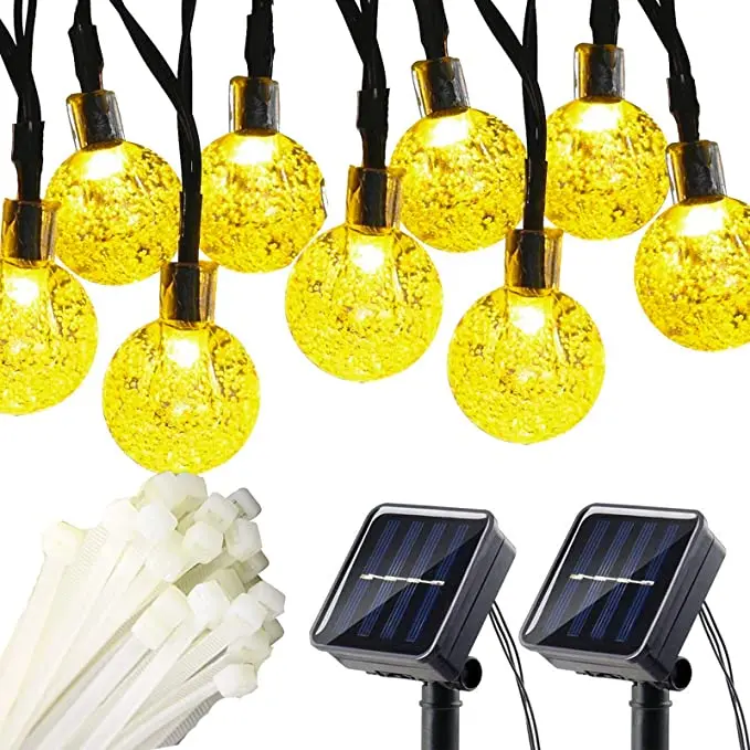 2-Pack Solar-Powered Globe String Lights – 21 Feet, 30 Warm Led Bulbs 1