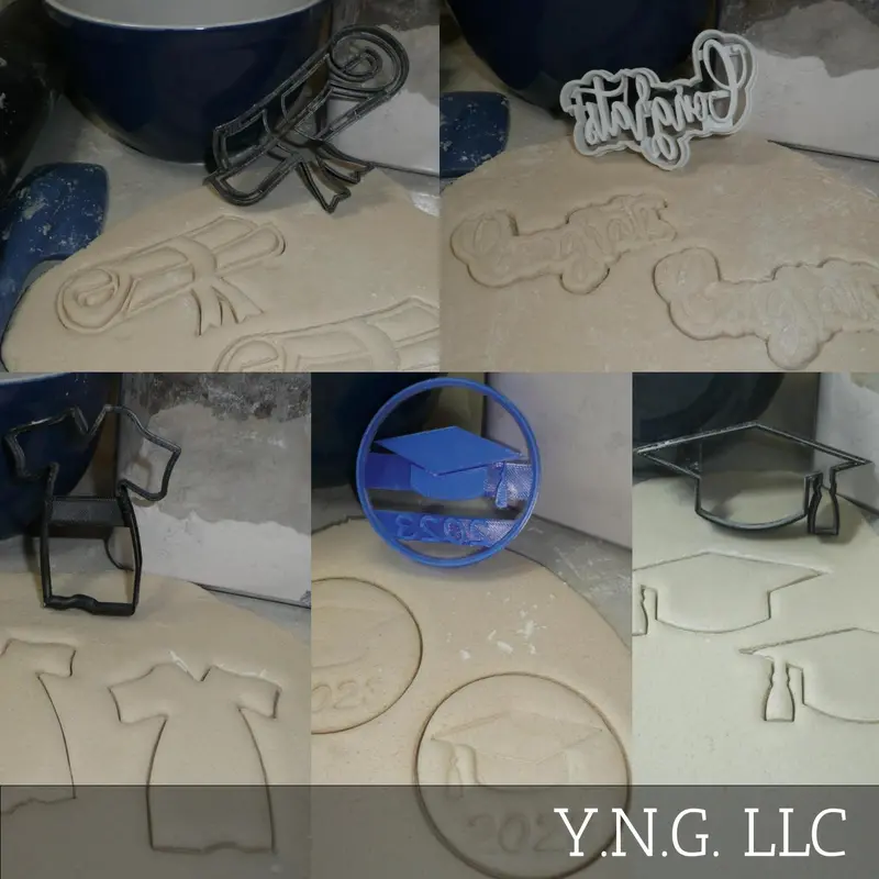 2023 Graduation Cookie Cutter Bundle: Cap, Gown, Diploma, Congrats, And Tassel (5-Piece) 1