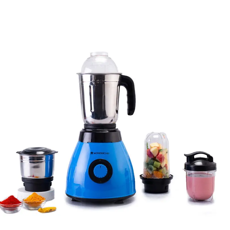 Acura Pro 500W Mixer Grinder – 4-Jar System (2 Stainless Steel + 2 Polycarbonate), Dual-Voltage, Stylish Black & Blue Finish, 5-Year Warranty 1