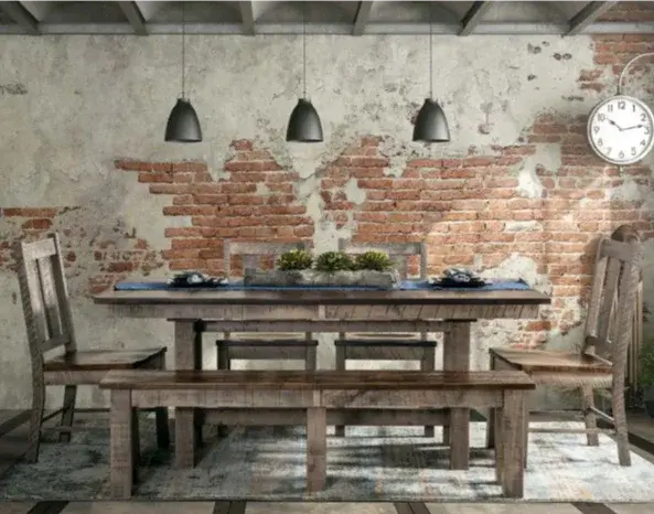 Alamo Rustic Trestle Dining Set With Solid Wood Table & Chairs 1
