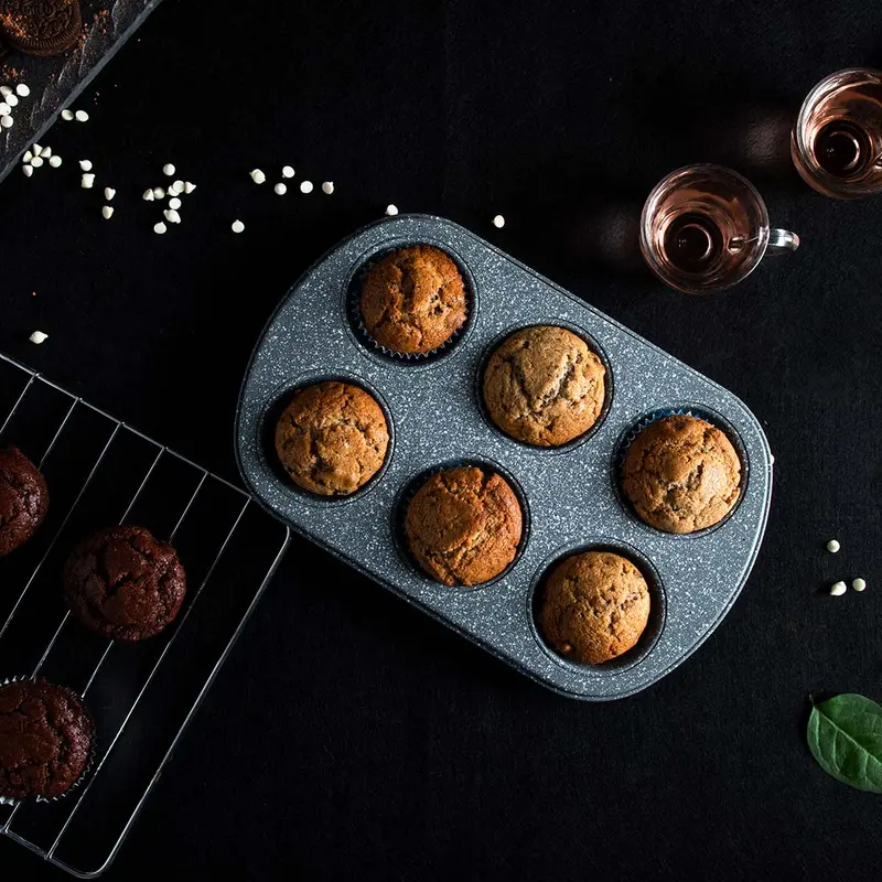 Ambrosia 6-Cup Non-Stick Round Muffin Pan – Reusable Bakeware, Cupcake & Baking Tray, Dishwasher-Safe Metal Construction 1