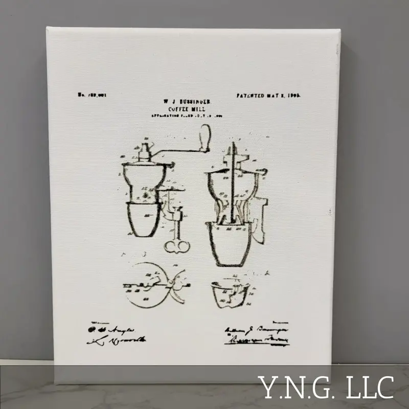 Antique Coffee Grinder Sketch – Mechanical Patent Art Canvas, 8X10 1