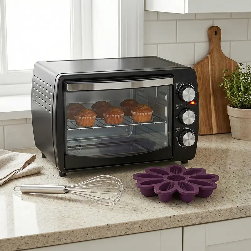 Baking Enthusiast Kit: 19L Multi-Function Otg Oven Toaster Griller, Ambrosia Stainless Steel Hand Whisk, And Platinum Silicone Daisy Cake Moulds 1