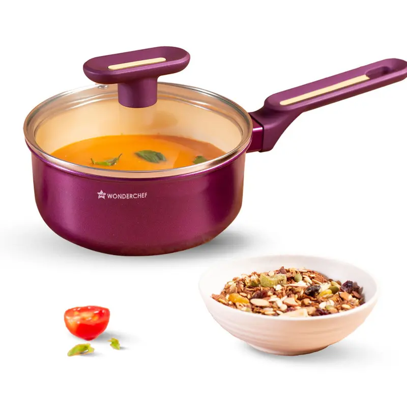 Bellagio Ceramic-Coated Saucepan – Non-Toxic, Pfas/Pfoa-Free, 3Mm Heavy-Gauge Body, Soft-Touch Handle, Deep Purple Finish, 2-Year Warranty 1