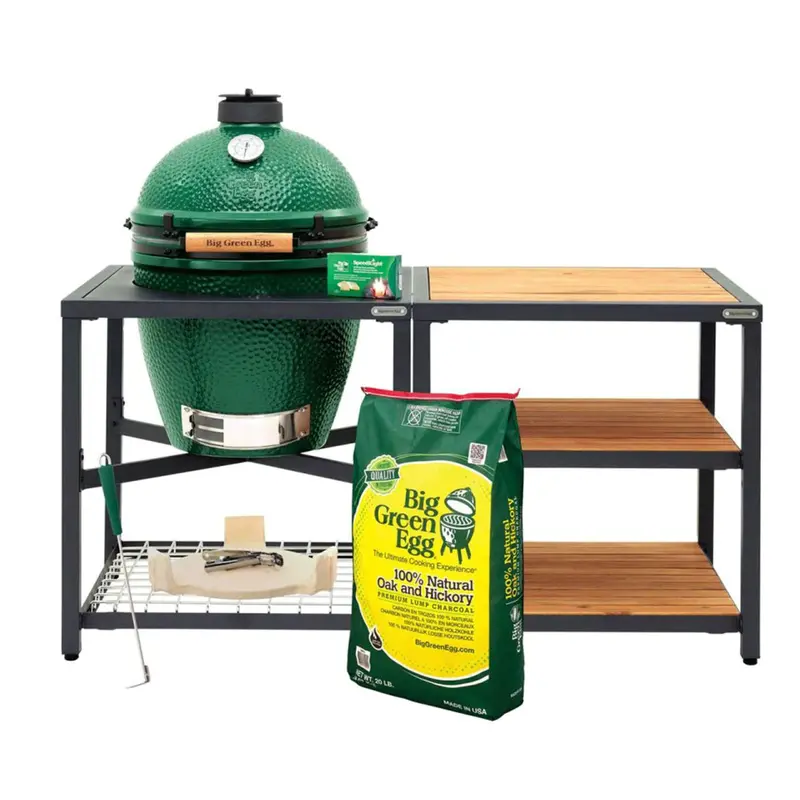 Big Green Egg Large Model In Modular Nest With Expansion & Triple Acacia Insert Package 1