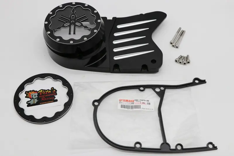 Billet Aluminum Stator Cover With Clear Viewing Window & Two Inserts – Yamaha Banshee, Black 1