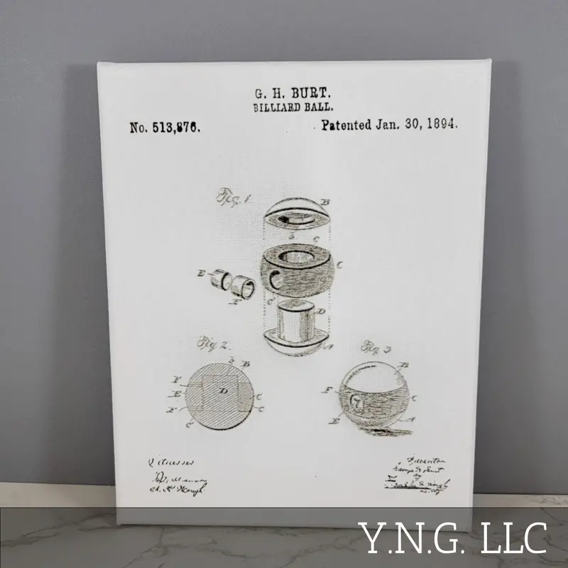 Billiard Ball Patent Sketch Canvas Art – 8X10 Wall Hanging, La1021 1