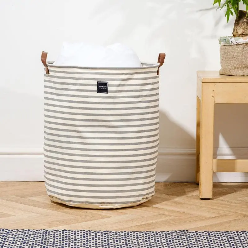 Bold Grey Striped Canvas Laundry Basket – Home.Life Collection 1