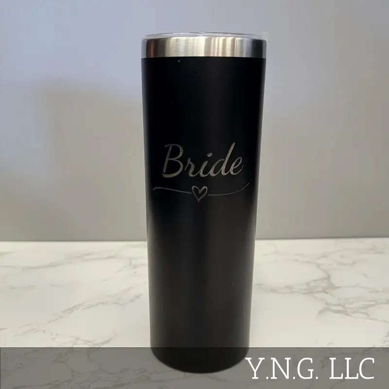 Bride Tumbler – Romantic Heart Theme, 20Oz Black Skinny Wedding Cup La5039 1