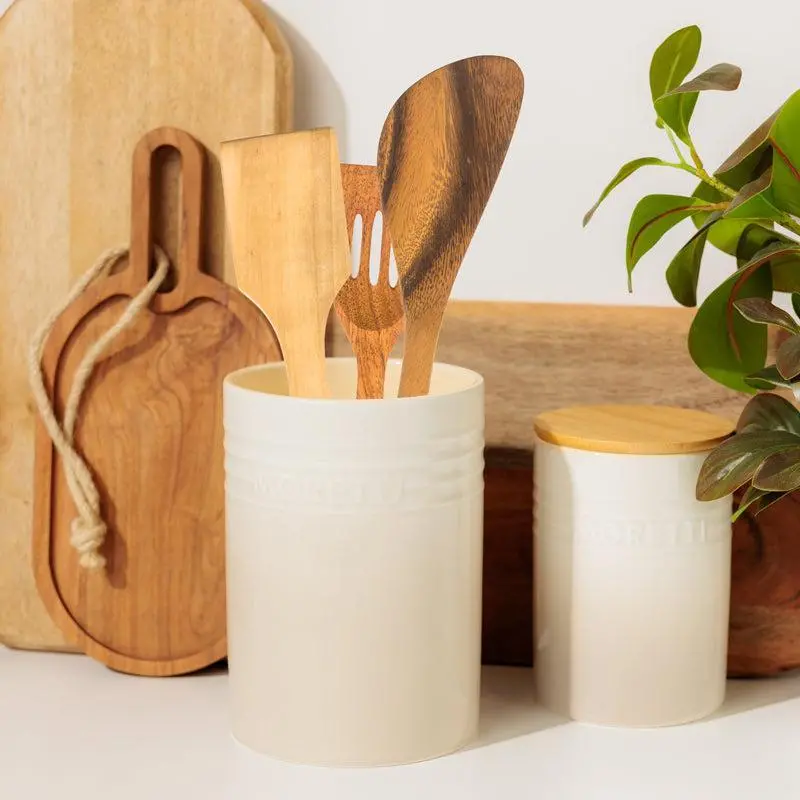 Brulee-Coloured Moretti Casa Utensil Holder – Ceramic Kitchen Organizer 1