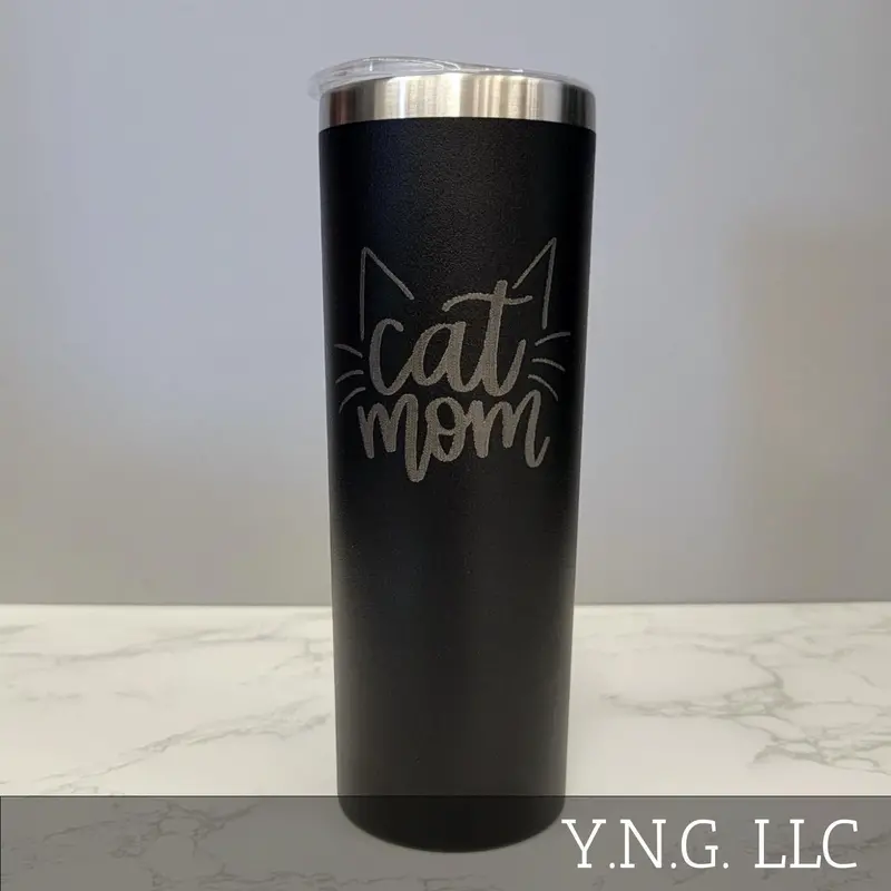 Cat Mom Tumbler With Playful Whiskers & Ears – 20Oz Matte Black 1