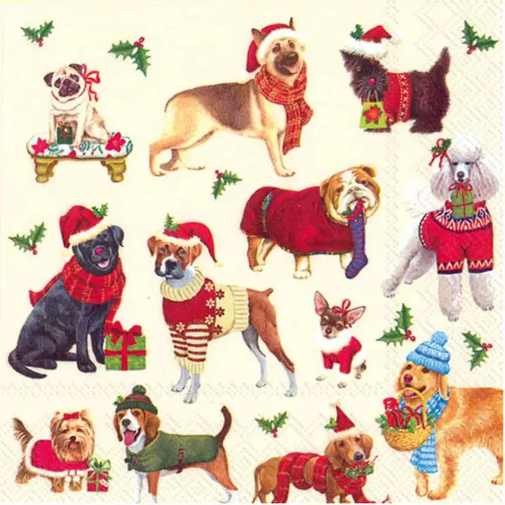 Christmas Dogs Holiday Beverage Napkins – Festive Canine-Themed Paper Napkins 1
