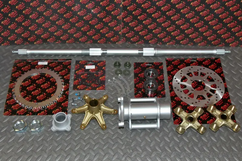 Chrome +2-Inch Rear Axle Setup For Yamaha Banshee: Carrier, Rotor, Hubs & 44-Tooth Sprocket 1