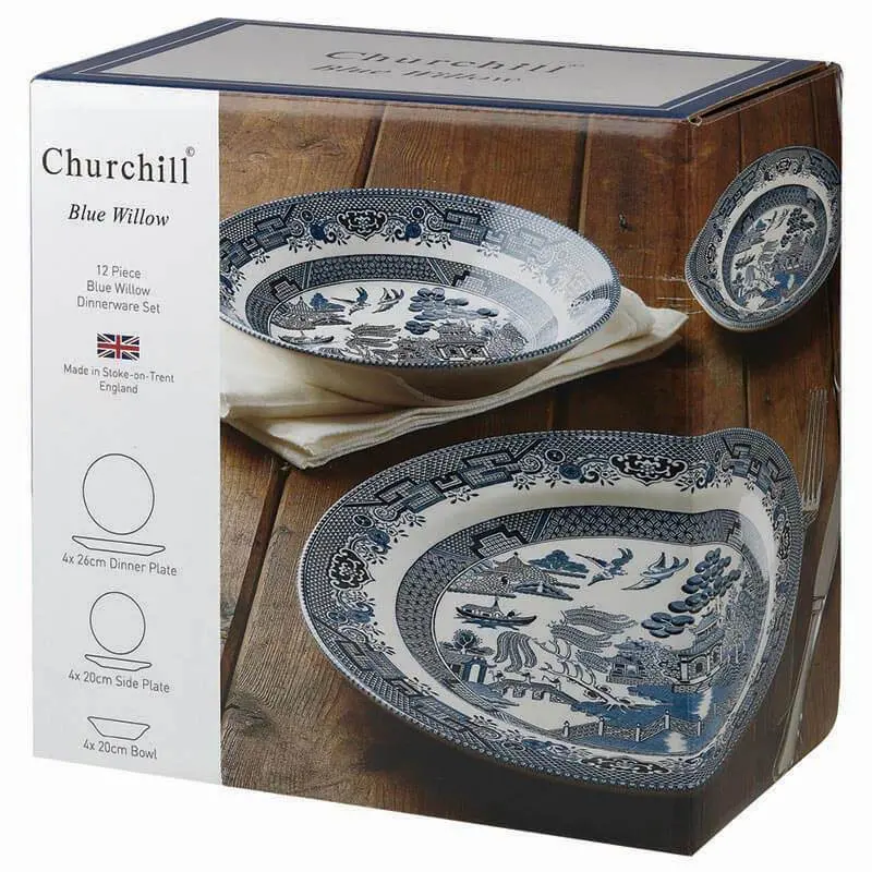 Churchill Blue Willow Mint Dinner Set – 12-Piece Tableware Collection 1