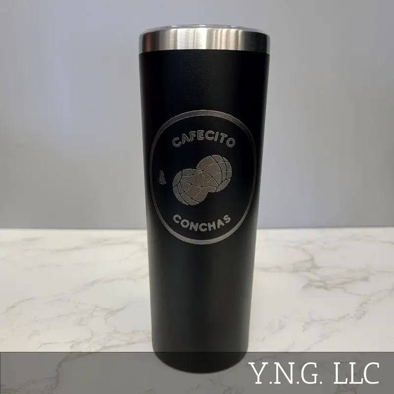 Circular Cafecito And Conchas Design Tumbler – Elegant Black 20Oz Skinny Stainless Steel Cup La5058 1