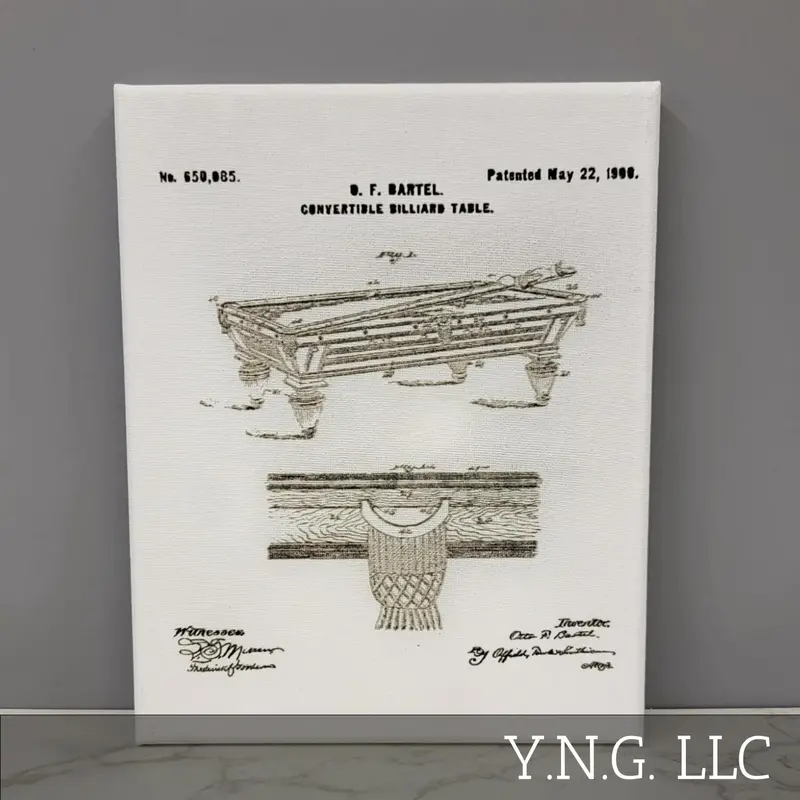 Classic Billiard Table Canvas – Retro Pool Game Sketch, 8X10 1