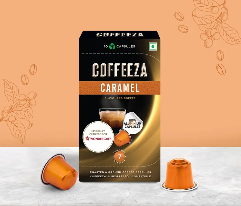 Coffeeza Caramel Flavoured Aluminium Coffee Capsules – Sweet, Smooth Espresso Capsules Compatible With Nespresso® Originalline™ 1