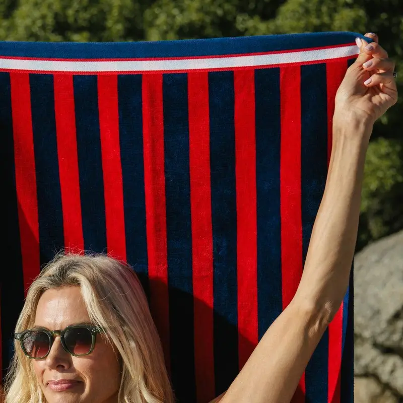 Cotton Bay Crimson Coast Striped Velour Beach Towel 1