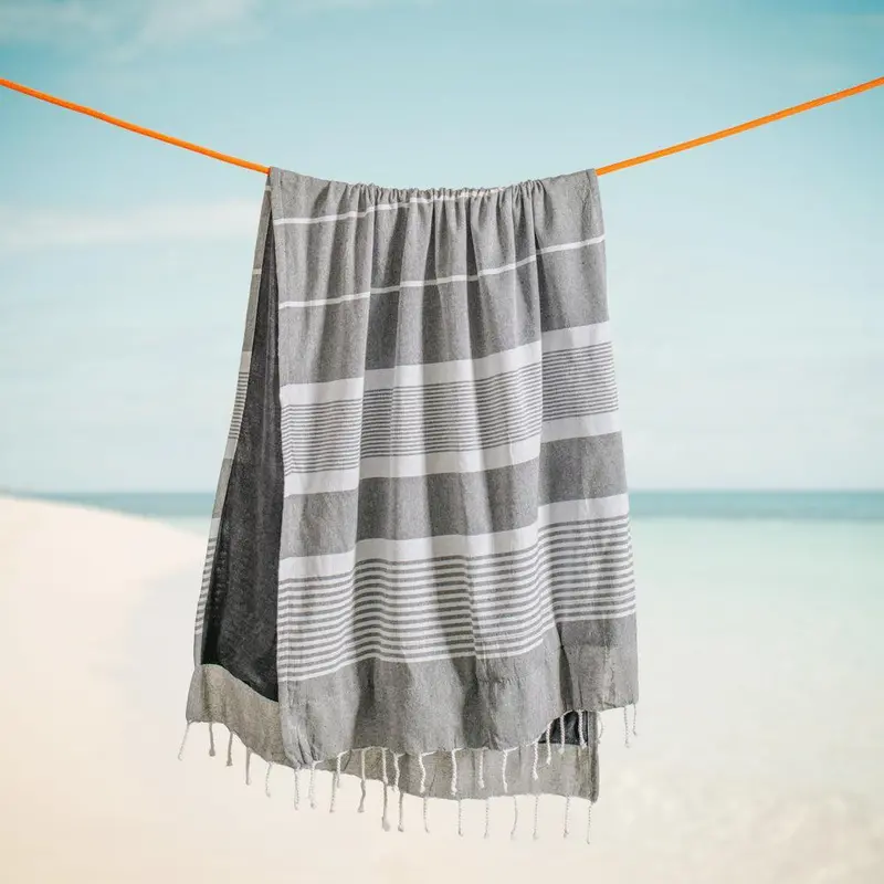 Cotton Bay Solid Fouta Towel – Light Grey With Subtle Basic Stripe 1