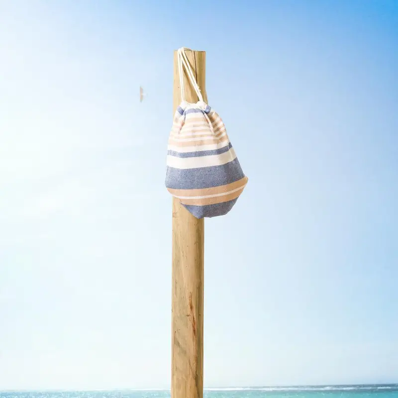 Cotton Bay Unison Stripe Fouta Towel Bag – Navy & Natural Cotton Wrap 1