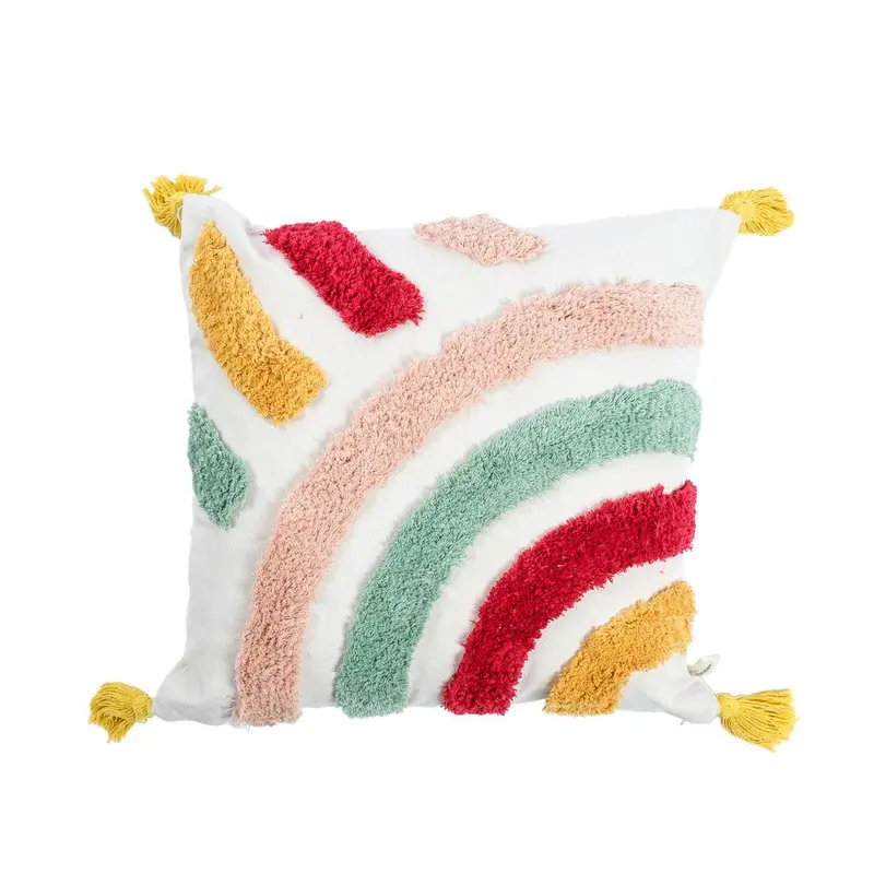 Diagonal Rainbow-Embroidered Decorative Pillow 1