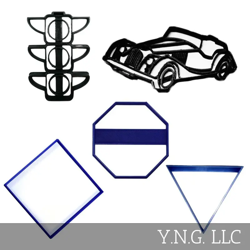 Driver’S Education Cookie Cutter Set – License, Car, Road Sign, And More – 5-Piece, Usa-Made 1