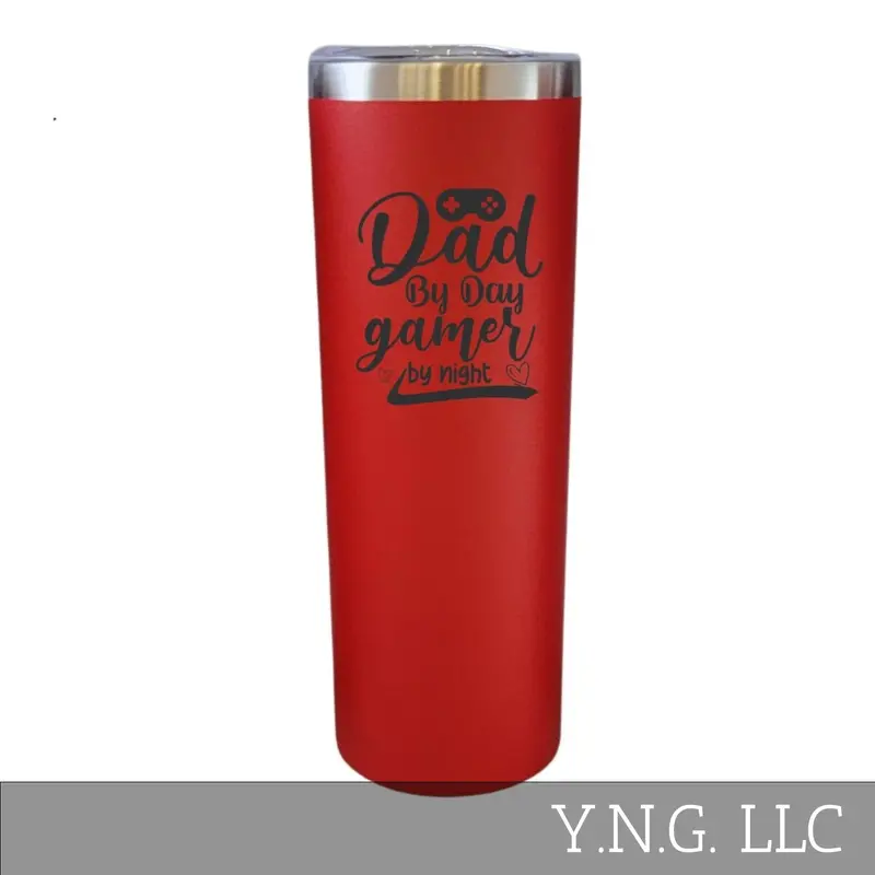 Dual-Passion Red 20Oz Skinny Tumbler – 'Dad By Day, Gamer By Night' La5102 1