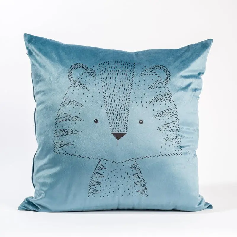Duck Egg Blue Tiger Velvet Toddler Scatter Cushion 1