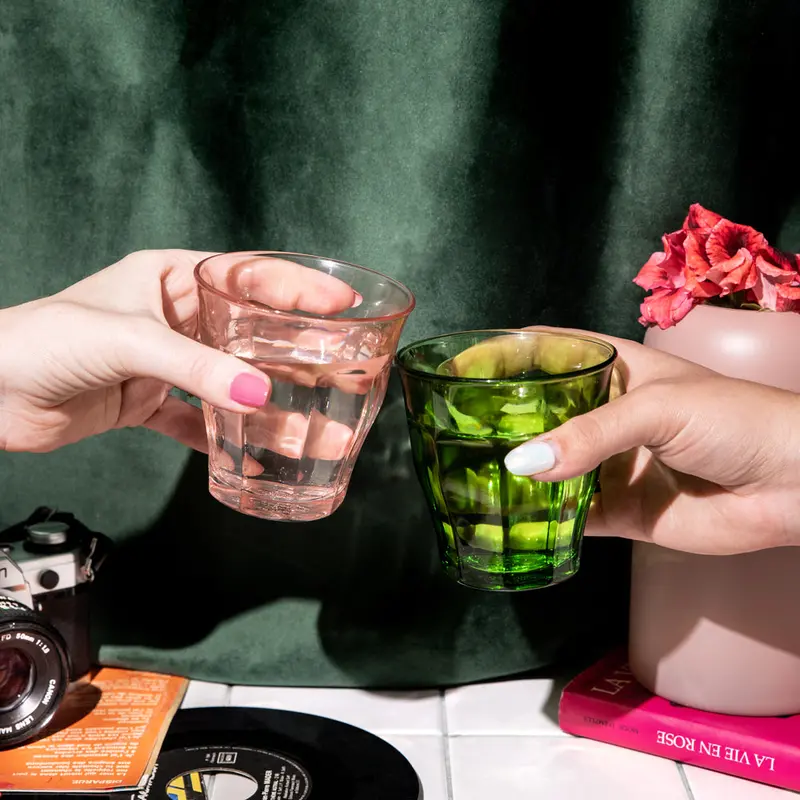 Duralex Le Picardie Sunset Tumblers – Green & Pink Set Of 4 Glass Drinkware 1