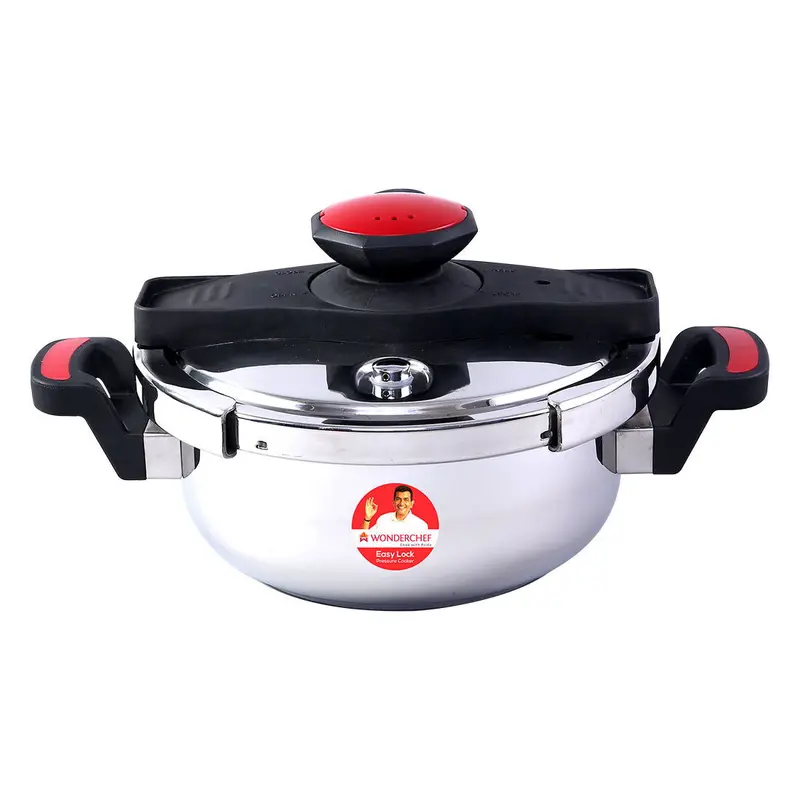 Easy Lock 3L Stainless Steel Pressure Cooker – Tri-Ply Induction-Compatible Base, Outer Lid Design, 5-Year Warranty, Includes Free Glass Lid 1