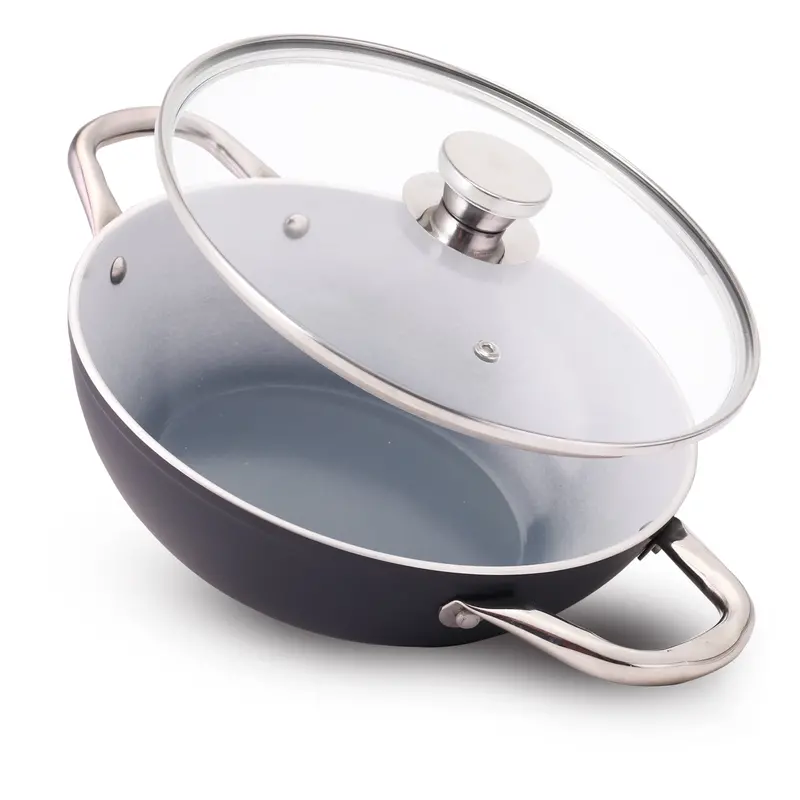 Eco-Glide Ceramic Kadhai (24Cm W/ Glass Lid, 2.5L) – Chemical-Free, Scratch-Resistant & Dual-Fuel Compatible | 2-Year Warranty 1
