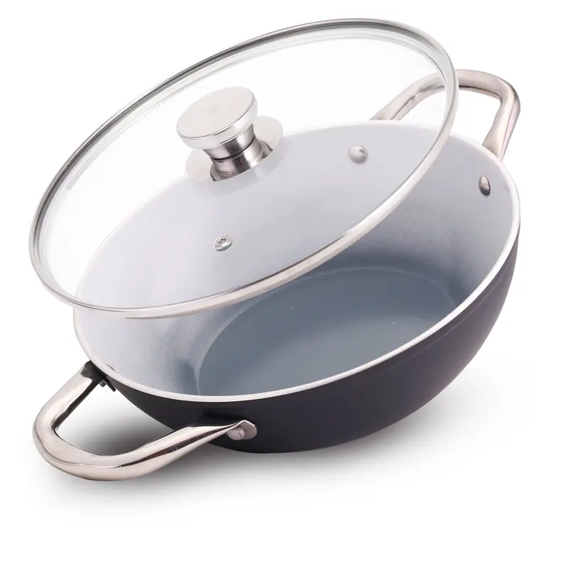 Eco-Glide Ceramic Kadhai (28Cm W/ Glass Lid, 4.3L) – Pfoa-Free, Heavy-Duty & Gas+Induction Ready | 2-Year Warranty 1