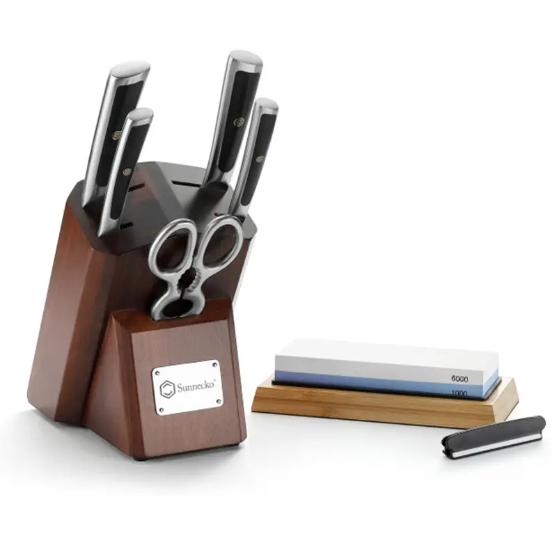 Elite A Series 7-Piece Chef Knife Set – Vg10 Damascus Blades In Walnut Block 1
