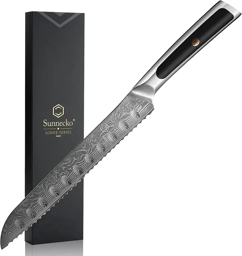 Elite A Series 8-Inch Serrated Bread Knife – Vg10 Damascus Steel For Sourdough & Brisket 1