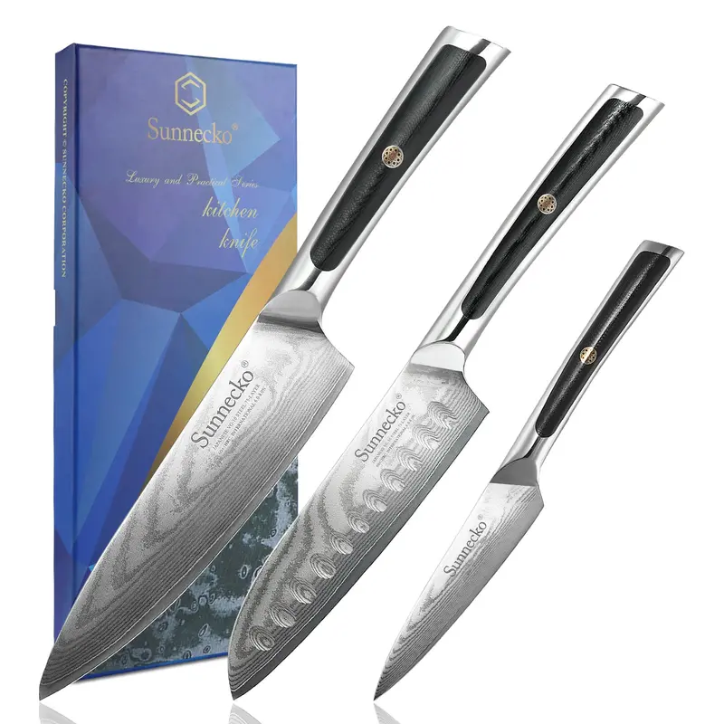 Elite G Series 3-Piece Chef Knife Set – Handcrafted Vg10 Damascus Blades 1