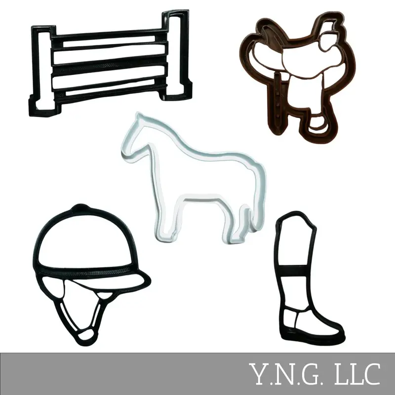Equestrian Cookie Cutter Collection: Horse, Jockey, Helmet, Boots & Saddle (5-Piece, Usa-Made) 1