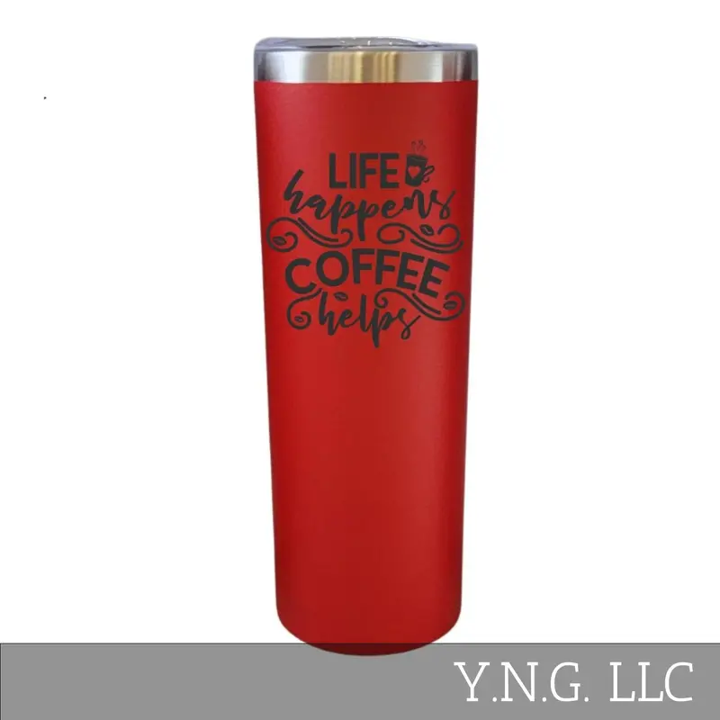 Everyday Resilience Red 20Oz Skinny Tumbler – 'Life Happens, Coffee Helps' La5088 1