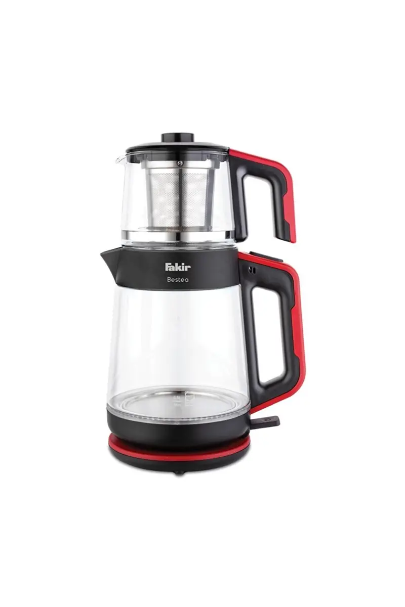 Fakir Electric Tea Kettle – 1900W, 2L Glass Boiler, Red Finish 1