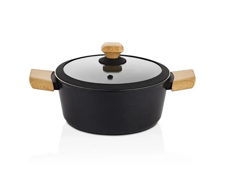 Falez Auris Crystal Casserole Dish – 24 Cm, Black Non-Stick With Wooden-Effect Handle 1