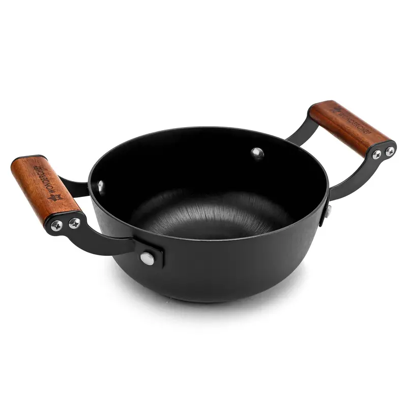 Ferro Lightweight Cast-Iron Deep Kadhai – 20Cm, 40% Lighter, Pre-Seasoned, Non-Toxic, Induction-Safe, Cool-Touch Wood Handle, 10-Year Warranty 1