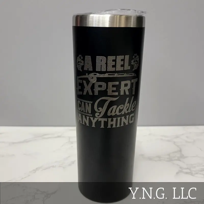 Fishing Enthusiast Tumbler – 'A Reel Expert Can Tackle Anything' 20Oz Black Skinny Cup La5038 1