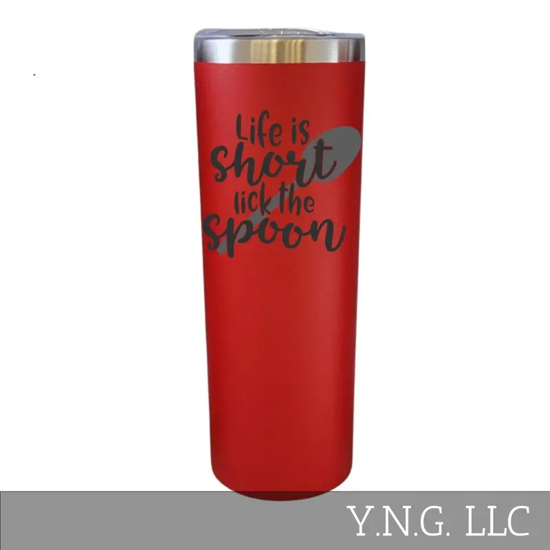 Fun-Fueled Indulgence Red 20Oz Skinny Tumbler – 'Life Is Short—Lick The Spoon' La5086 1