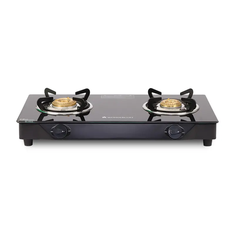 Glory 2-Burner Black Toughened Glass Gas Stove – Stainless Steel Drip Tray, Manual Ignition, 2-Year Warranty 1