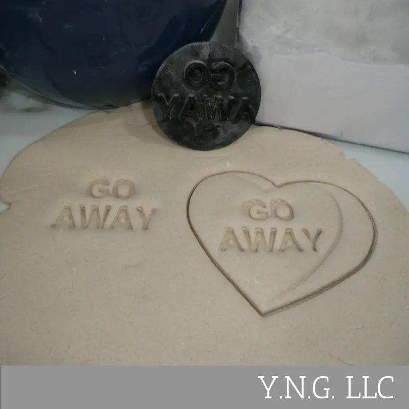 Go Away Phrase Candy Heart Embosser Stamp – Usa-Crafted Cookie Tool 1