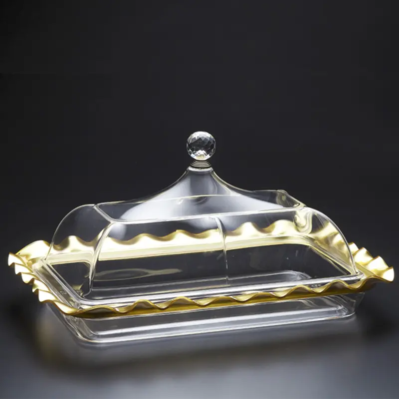 Gold-Finished Rectangular Acrylic Serving Tray – Polished Edge For Formal Settings 1