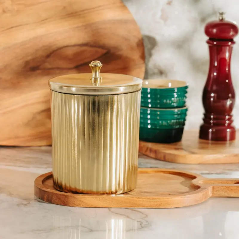 Gold-Finished Ribbed Kitchen Canister With Lid 1