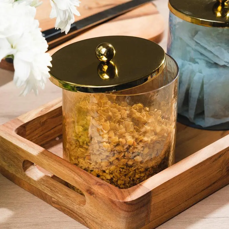 Gold-Lustre Glass Storage Canister – Elegant Kitchen Essential 1