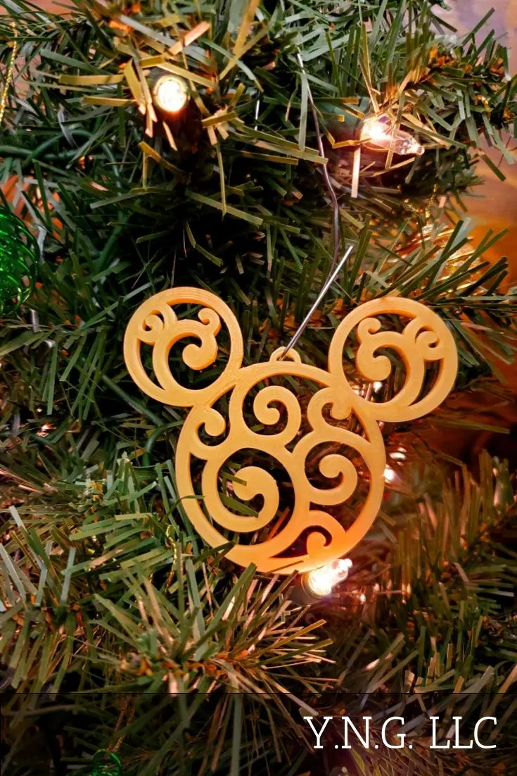 Gold Mickey Head Swirl Christmas Ornaments – Set Of 3, Usa-Made 1