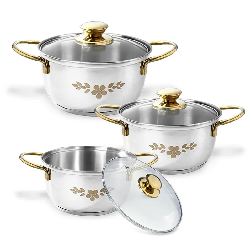 Gold Stanton 3-Piece Stainless Steel Casserole Set With Glass Lids & Gold Accents 1